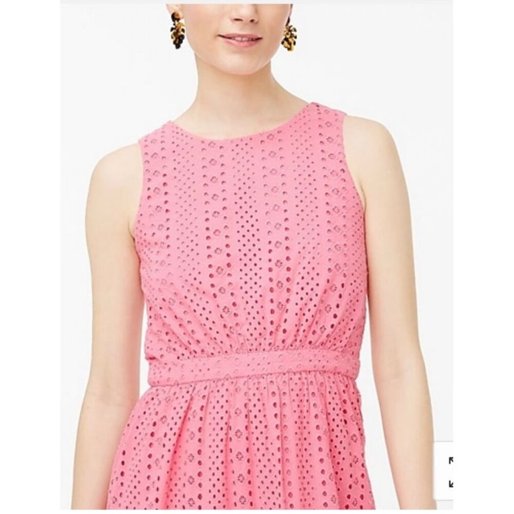 J. Crew Pink Eyelet Lace Lined Midi Dress Size 6 Classic Ruffled Preppy - Picture 3 of 11